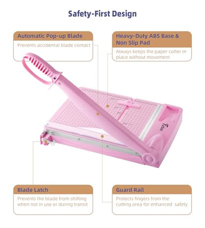 Firbon 12 Inch Guillotine Paper Cutter, 30-Sheet Capacity Paper Trimmers | Pink | Heavy Duty Cutter | Dual Scales | Paper, Cardstock & Photo Trimming | Scrapbooking Crafts | Office, Home & Studio Use - color: Pink
