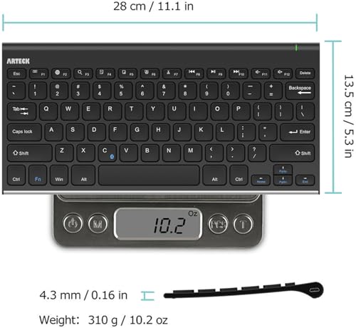 Arteck Bluetooth Keyboard, Stainless Steel Universal Portable Wireless Bluetooth Keyboard for iOS iPad 10.2-inch, Air, Pro, Mini, Android, Windows Tablets PC Smartphone Built in Rechargeable Battery