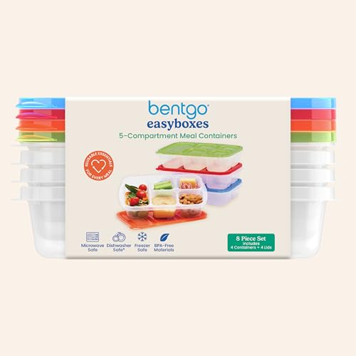 Bentgo Easyboxes - Reusable 5-Compartment Food Containers, Stackable 8-Piece Set, 4 Trays & 4 Lids, BPA-Free Food Storage for Meal Prep, School, & Work; Lunch Boxes with Patented Design (Classic) - color: Classic