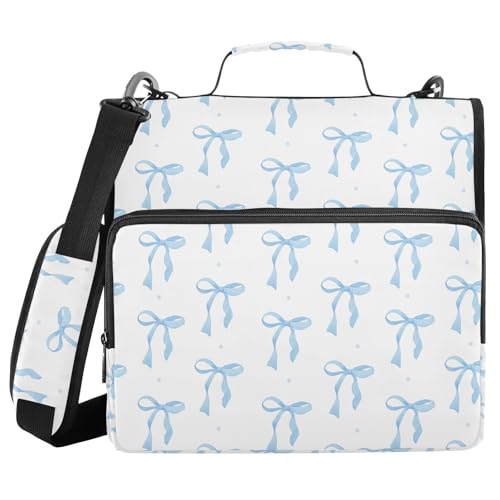 ALAZA Zipper Binder 3 Ring Blue Bow Binder Organizer with Zipper and Shoulder Strap Large Capacity Multi-Pocket Trapper Keeper File Folder for Office Supplies - color: Multicolored 23