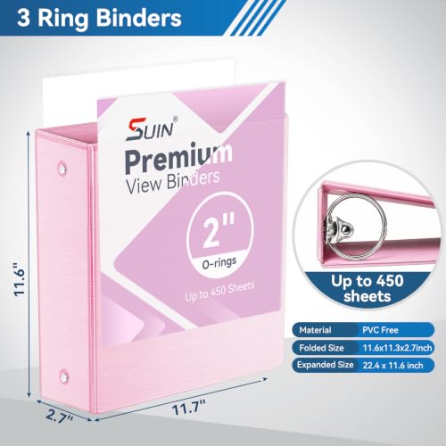 SUIN 2-Inch 3-Ring Binders with 2 Interior Pockets, Heavy Duty Clear View Presentation Binder Holds 425 Sheets Letter Size, Office School Home,6 Pack (Brushed Pastel) - color: Brushed Pastel
