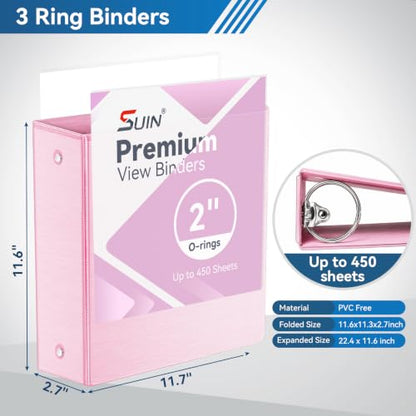 SUIN 2-Inch 3-Ring Binders with 2 Interior Pockets, Heavy Duty Clear View Presentation Binder Holds 425 Sheets Letter Size, Office School Home,6 Pack (Brushed Pastel) - color: Brushed Pastel