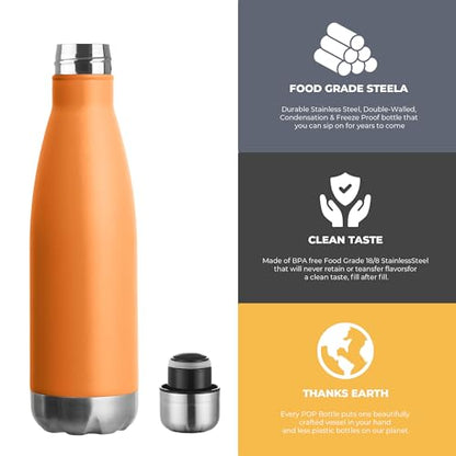 MEWAY 17oz Sport Water Bottle 8 Pack Vacuum Insulated Stainless Steel Leak-Proof Double Wall Cola Shape Water Bottle,Keep Drinks Hot & Cold (Orange,8 Pack) - color: Orange