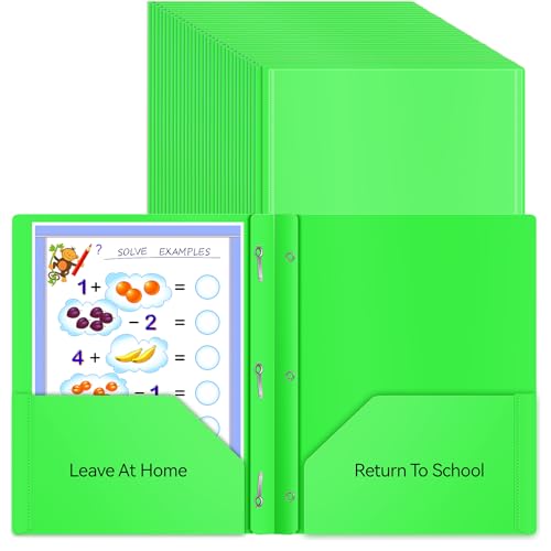 30 Pcs Home School Folders with Clear Front Pocket and 3 Prong, 2-Pocket Classroom Communication Folder Take Home Plastic Folders Homework Parent Teacher Folder for Kid Student (30, Green) - color: Green
