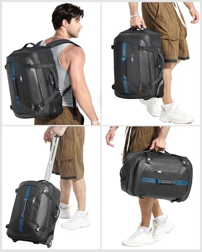 Travel Rolling Backpack Carry-On Set with 2 Storage Bags, 50L Wheeled Laptop Backpack with Wheels, Water-Resistant Luggage for Commute, Work, Travel, Camping & Fitness - color: Black-517