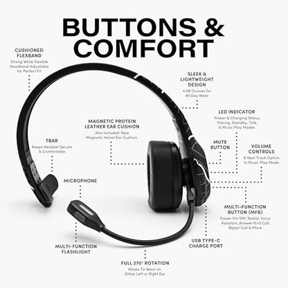 Blue Tiger Storm Plus Road Edition-Premium Trucker Bluetooth 5.2 Headset-Wireless Noise Canceling Mono Headset with Mic-High-Fidelity Sound,45-Hour Talk Time, USB-C Charging-for Truck Drivers