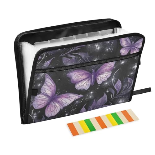 Purple Butterfly Accordion File Organizer Wolf Expanding File Folder with 13 Pockets Portable Document Folder for A4 Letter Size - color: Purple Butterflies, size: General