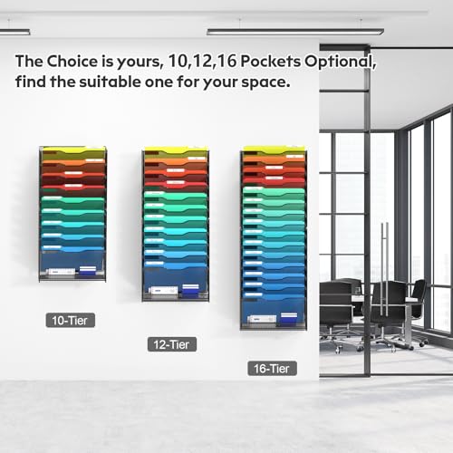 samstar 2 Pack 16 Tier Wall File Organizer Hanging Wall File Holder Wall Mount Paper Folder Organizer, Magazine Rack, Pack of 2 - color: Black 16 Tier 2 Pack