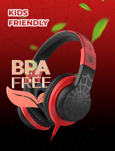 iClever HS19 Kids Headphones for School with Microphone, Safe Volume Limiter 74/85dBA, Over-Ear Girls Boys Headphones for Kids with FunShare Foldable Wired for iPad/Travel (Spider Black) - color: Black Spider