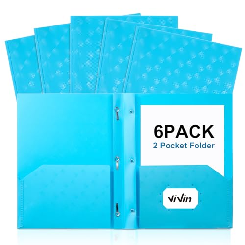 ViVin Plastic Folders with Pockets and Prongs,6 Pack,Heavy Duty 2-Pocket File Folder with 3 Fasteners,Fits Letter Size Paper,for School Home and Office(Bright Blue) - color: Bright Blue, size: 6 PACK