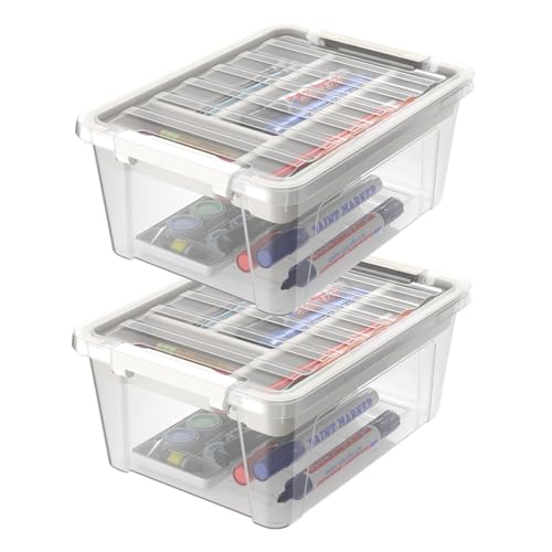 8-Quart Clear Plastic Storage Box with Removable Tray 2-Pack Craft Bins Organizers Containers