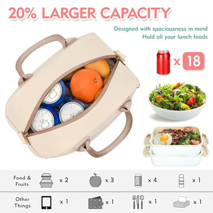Lunch Bag for Girls and Women, Cute Preppy Lunch Bag with Chenille Letters, Insulated Large Capacity Lunch Tote with Detachable Strap for School, Work & Picnic, Coffee - color: Coffee
