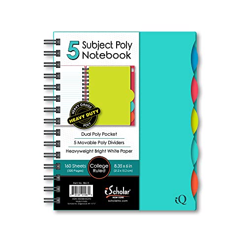 iScholar 5 Subject Poly Cover Double Wire Notebook, 8.35 x 6 Inches, Cover Color May Vary (58615)160 Sheets , Assorted - color: Assorted, size: 5 Subject, style: 8.35 x 6 Inch College Ruled