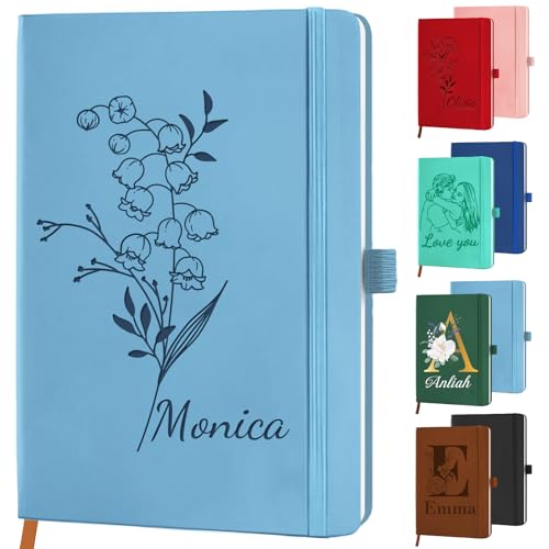 Personalized Journal Notebook with Birth Flower Name Custom Journaling Notebook for Women Daughter Birthday Customized College Ruled Notebooks Lined Journals Gift for Mothers Day Mom Her Graduation - color: Birth Flower-Engraved