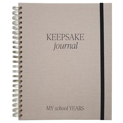 Sweet Water Decor Kid's Keepsake Memory Journal, Cute Prompted Entry Notebook for Moms and Parents, 14 White Craft Envelopes for Capturing Memories, Tan Fabric Spiral Bound Diary with Gold Foil Detail - style: Kid's Keepsake