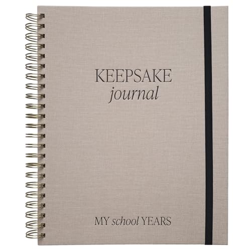 Sweet Water Decor Kid's Keepsake Memory Journal, Cute Prompted Entry Notebook for Moms and Parents, 14 White Craft Envelopes for Capturing Memories, Tan Fabric Spiral Bound Diary with Gold Foil Detail - style: Kid's Keepsake