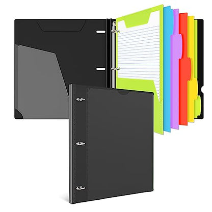 INFUN All-in-one Telescoping Binder Notebook, Refillable 3 Ring Notebook Binder with 1 Plastic Movable Pocket Folder,5 Plastic Subject dividers and Graph Paper and College Ruled Paper- Black - color: Black, size: 1 PCS