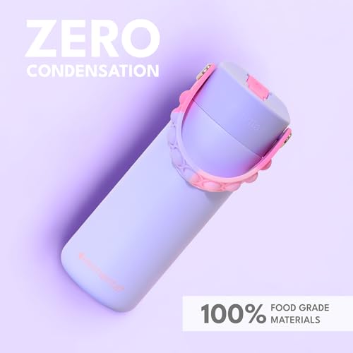 Elemental Insulated Kids Water Bottle, Stainless Steel Water Bottle with Straw Lid & Pop-It Handle, Leak-Proof Water Bottles for School, Boys or Girls, Travelling and Sports, 18oz - Lilac Tie Dye - color: Lilac Tie Dye