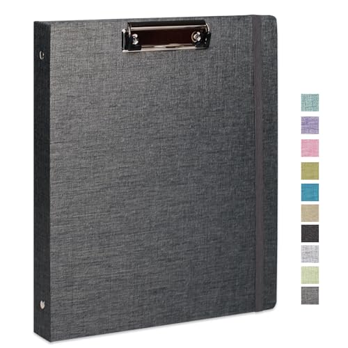 Three Ring Binder with Clipboard, Linen Cover Clipboard Binder 1 Inch for 8.5" x 11" Paper, 2 Interior Pockets Paper for Organization of School, Business and Home - color: A-darkgrey, size: 1PACK