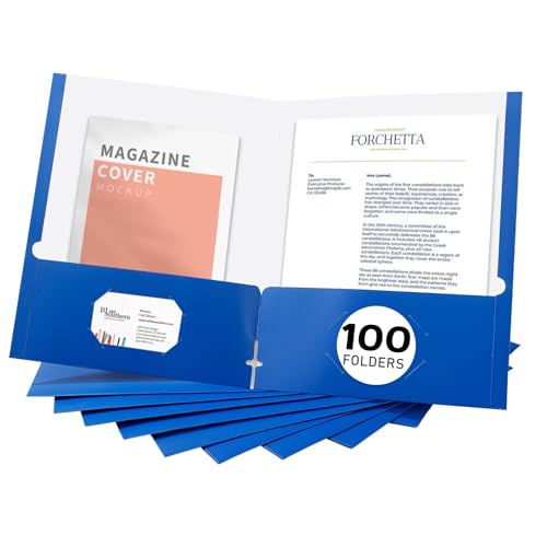 Zzrywuty File folders with Pockets,Blue Two folders for documents,100 Pack Paper Folders with Card Slot,Letter Size,School Students,Business,Home and Office Workers - color: Blue-100pcs