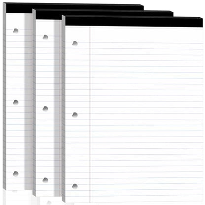3pcs Legal Pads with Holes, loose Notepads 8.5x11 Wide Ruled Perforated | White Loose Leaf Paper, 30 Sheets/Pad, Notepad 8.5x11, Thick Lined Paper,3 Hole Punch, Notebook 3 Ring Binders, Sturdy Back