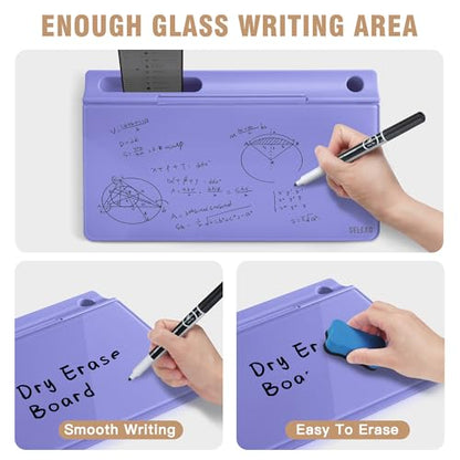 SELEAD Desktop Glass Whiteboard with Storage, Small Dry Erase White Board Computer Pad Keyboard Stand for Home, School, Office Desk Accessories - Purple - color: Purple