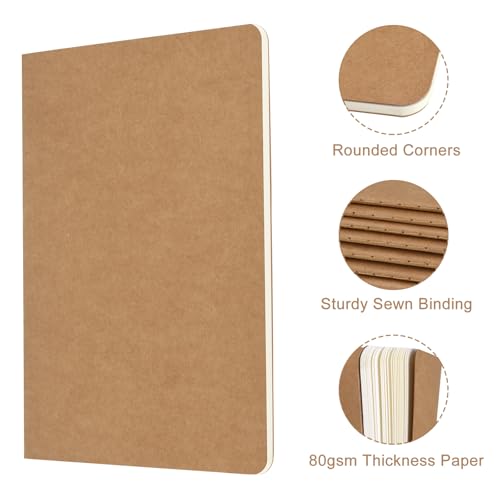 ZCZN 24 Pack A5 Kraft Notebooks Bulk, 8.15x5.5 Inches Lined Paper Journaling Notebooks, Notebooks for Work, Composition Notebooks for School, Journal Notebooks for Office, 60 Pages
