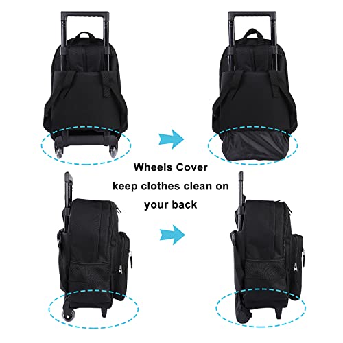 Tilami Rolling Backpack 18 inch Double Handle Wheeled Laptop Boys Girls Travel School Children Luggage Toddler Trip, Black - color: Black