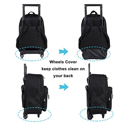 Tilami Rolling Backpack 18 inch Double Handle Wheeled Laptop Boys Girls Travel School Children Luggage Toddler Trip, Black - color: Black