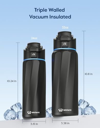 WaterH BOOST Smart Water Bottle Tracker with Reminder to Drink Water, 32oz | Double Wall Vacuum Insulated Stainless Steel, BPA-Free, Leakproof, Smart App Tracking, Travel-Friendly Wide Mouth for Office - color: Black, size: 32 Ounces