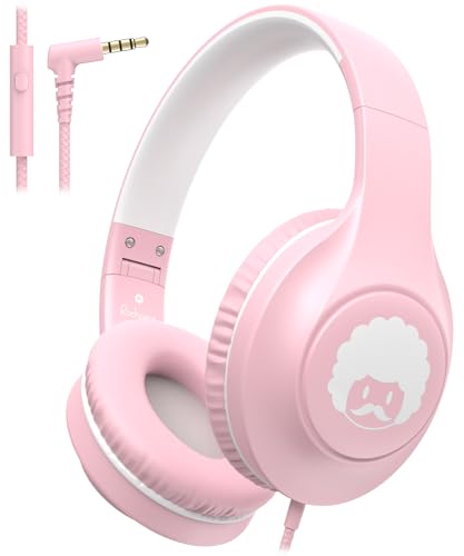 rockpapa C24 Kids Headphones with Microphone,Lightweight Foldable Corded Headphone with 3.5mm Jack Cable for Boys Girls Youth,Stereo Wired Head Phone for School Travel Pink White - color: Pink White