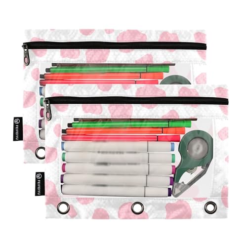 2 Pack 3 Ring Binder Pencil Pouch Pink Cow Pencil Case Pencil Bags with Zipper, Clear PVC Binder Pockets for Office Daily Supplies - color: Color 18