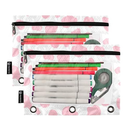 2 Pack 3 Ring Binder Pencil Pouch Pink Cow Pencil Case Pencil Bags with Zipper, Clear PVC Binder Pockets for Office Daily Supplies - color: Color 18