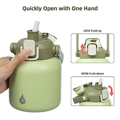 BJPKPK Insulated Water Bottles with Straw, 20 oz Cute Water Bottles with Handle, BPA Free Stainless Steel Metal Jug, Easy Carry Flasks for Men & Women, Light Green - color: 20 ozLight Green, size: 20 Ounces