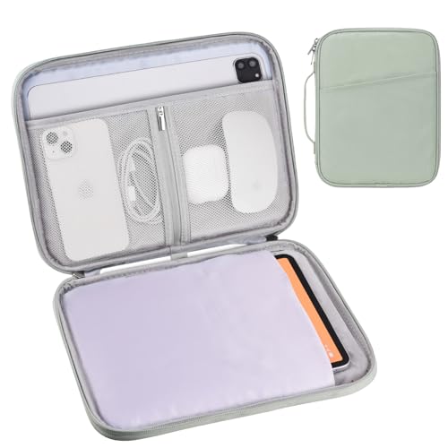Tablet Sleeve 9-11", Fits iPad Pro 11" M5/M4, Slim Case Friendly | Water-repellent nylon, padded; fits Samsung Galaxy Tab S9/S8; pockets for charger & earbuds — 7 oz, commute & travel ready. - color: Green-Updated Version, size: 9-11