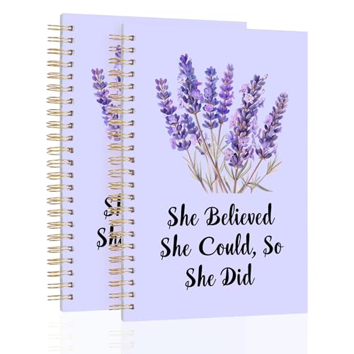 2Pcs Spiral Journal Notebook with 100 Pages, A5 College Ruled Hardcover Notebook for Office School Home,Twin-Wire Binding Notebook with Premium Thick Pape for Work and Study 8.46x6.22 - color: Lavender（she Believe）