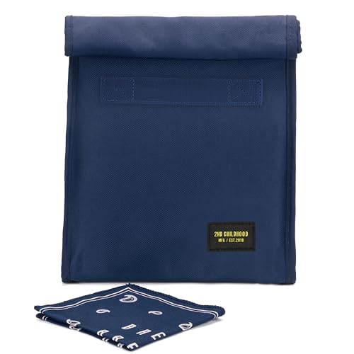 2nd Childhood Insulated Lunch Bag for Men, Durable & Reusable, Blue | Slim lunch bag with carry handle, two mesh side pockets and a back slip pocket; insulated liner keeps food cool - color: Blue