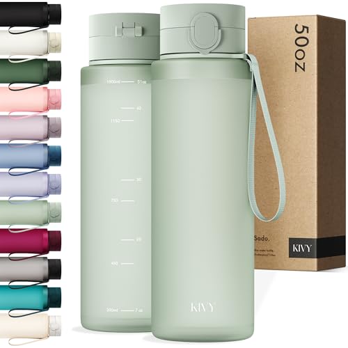KIVY Tritan Water Bottle 50oz [WITH FLIP LID] - Reusable & Slim Waterbottle for Travel, Gym & School - For Women & Men - Dishwasher Safe - Skinny Leak Proof & Lightweight Bottle - BPA Free - color: 07 Light Green