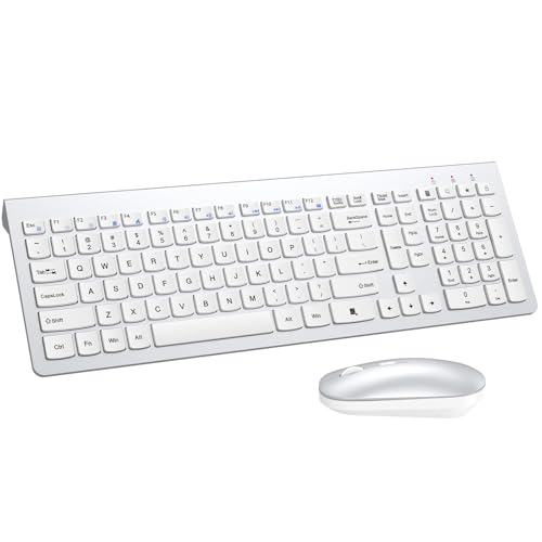 Wireless Keyboard and Mouse Combo,Ultra Slim Design Full Size Keyboard and 3 DPI Adjustable Optical Mouse,Sleep Mode,2.4G Lag-Free Cordless Keyboard Mice Set for Computer,Laptop,PC,Mac,Windows(Silver) - color: Silver
