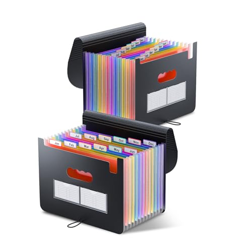 ThinkTex Accordion File Organizer, 12 Pockets Monthly Bill Receipt Organizer, Portable Expanding File Folders, Multi-Color Tabs, Letter/A4 Size - 2 Packs - color: 2 Packs