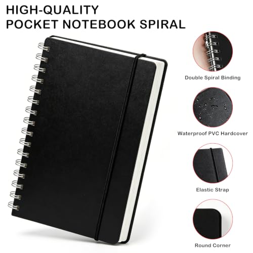 4 Pack Small Spiral Notebooks 3.5 x 5.5 in College Ruled, Mini Spiral Notebook, Waterproof 80 Sheets/160 Pages, Pocket Notebook with 120 Pcs Sticky Index Tabs for Home Office College School (Black) - size: 3.5 x 5.5in, style: Style 3