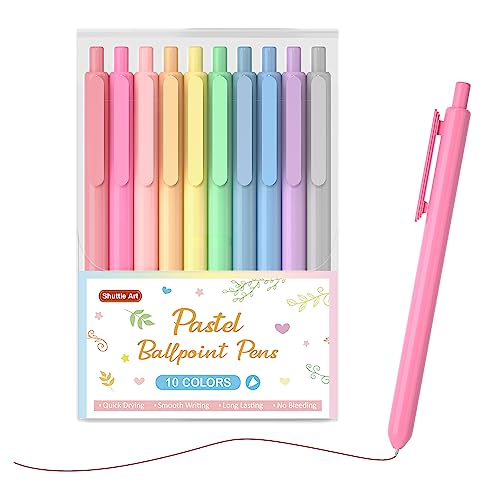 Shuttle Art Ballpoint Pens, 10 Pack Pastel Retractable Colored Ink Ball Point Pens, Cute Pens 1.0mm Medium Point Quick Drying for Writing Journaling Taking Notes School Office Home - color: 10 Colored Ink