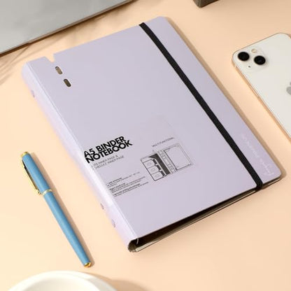 CAGIE A5 Binder 6 Ring Notebook with Dividers Refillable Planner Binder with Pockets, Refill Paper Include Planning Square Ruled and Dotted Pages, 6.89 x 9.25 In, (Purple, A5 Daily&Dot Page) - color: Purple