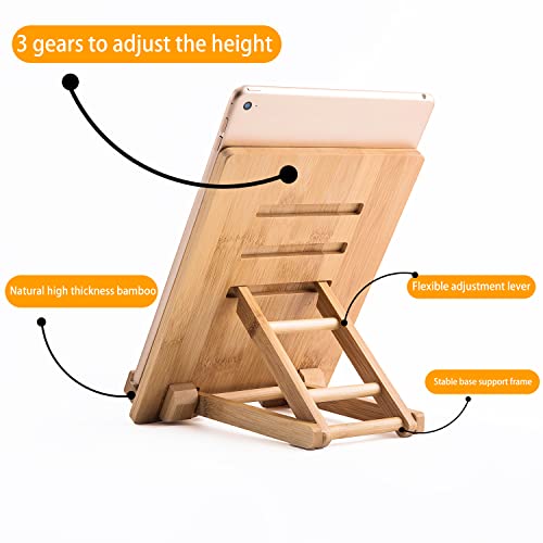 Healfyya Bamboo Tablet Stand Holder - Adjustable Folding Wood iPad Stand With Chargeable Hole for Desk and Cooking (Tablet A) - color: Tablet Stand A