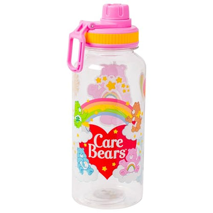Silver Buffalo Care Bears Twist Spout, Plastic Water Bottle, 32oz | Includes Sticker Set, You Stick Yourself, 0.95 Liters - color: Care Bears Rainbow Heart