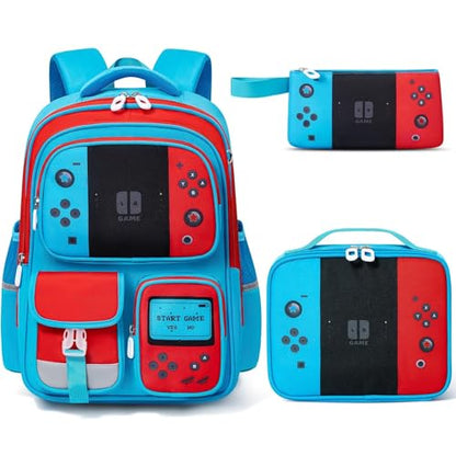 Fimibuke Kids Backpack for School Boys, 3 PCS Gamer Teen Boys Backpack with Lunch Box & Pencil Case, Gaming Bookbag for Kid Children Student Kindergarten Elementary Middle High School Travel Backpacks - color: Blue
