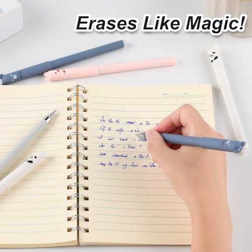 0.5mm Erasable Gel Pens,12 Pack Cute Cartoon Animal Rollerball Gel Ink Pens Refillable Pens for Adult Writing Calligraphy Note Taking (Refill Blue) - color: Refill Blue