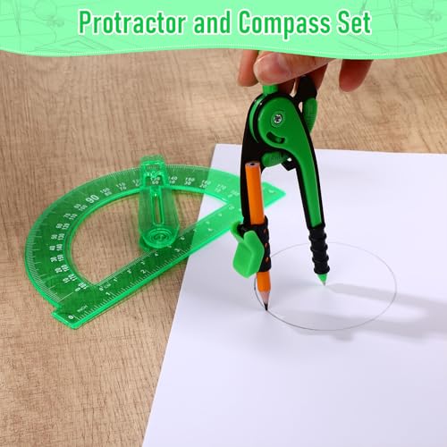 Zonon 2 Pcs Student Protractor and Compass, Student Geometry Math Set Drawing Compass and 180 Degree 6 Inch Protractor with Swing Arm for Drawing Measuring School Office (Green) - color: Green