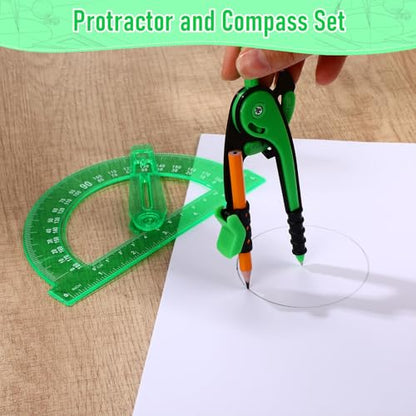 Zonon 2 Pcs Student Protractor and Compass, Student Geometry Math Set Drawing Compass and 180 Degree 6 Inch Protractor with Swing Arm for Drawing Measuring School Office (Green) - color: Green