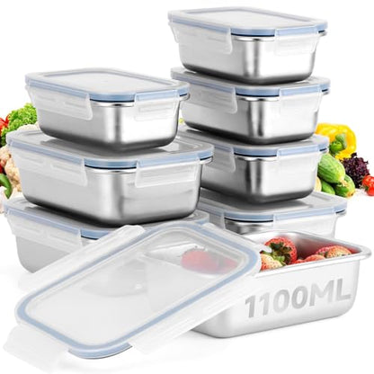 Cykorxicc 8-Piece 304 Stainless Steel Lunch Bento Box with Lids, Leakproof & Airtight Food Containers, Oven/Freezer/Dishwasher Safe,for Work,Travel, School